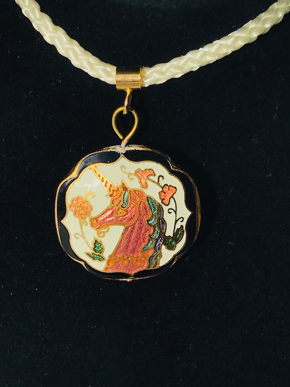 RARE vintage unicorn necklace, vintage cloisonne u