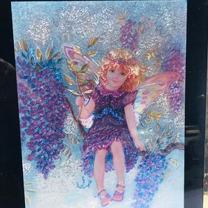 RARE vintage hors production photo d’enfant de fée holographique avec cadre, images holographiques des années 1980, fée des années 1980