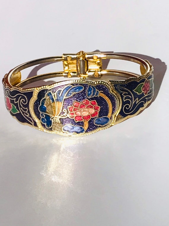 Rare vintage cloisonne butterfly cuff bracelet, vi