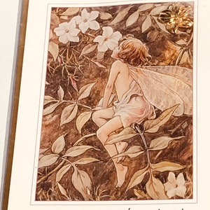 VERY RARE Vintage Cicely Barker Flower Fairies The Jasmine Fairy original card and pin, Flower Fairies collectible brooch,