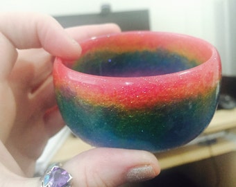 OOAK handmade Sparkling rainbow bangle! Pink, gold, green, turqouise, indigo, and violet rainbow unicorn bracelet