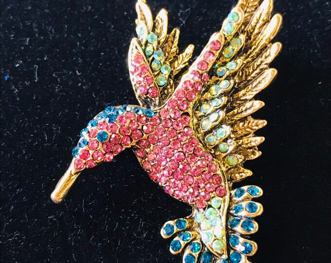 Vintage Jeweled Hummingbird Brooch, Hummingbird Pin, Hummingbird ...