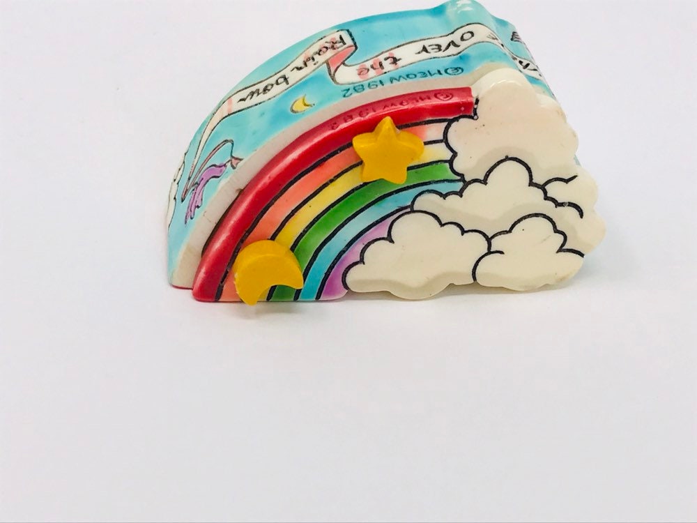 Incredibly rare 1980's vintage collectible World of Meow rainbow, moon, and stars jewelry box with attachable star and moon stud earrings