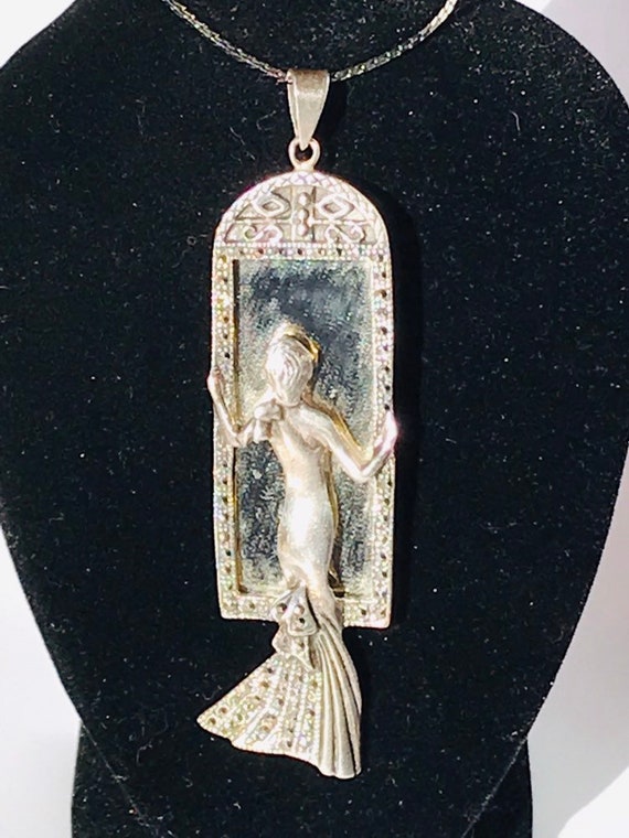 Incredibly RARE antique sterling silver mermaid p… - image 3