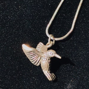 Sterling Hummingbird necklace, tiny hummingbird pendant, hummingbird jewelry
