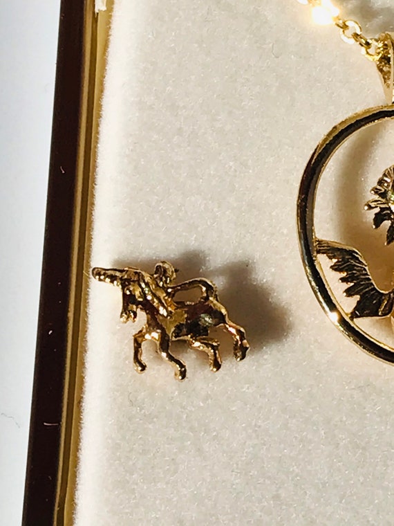 Vintage 14k gold plated unicorn pendant and earri… - image 3