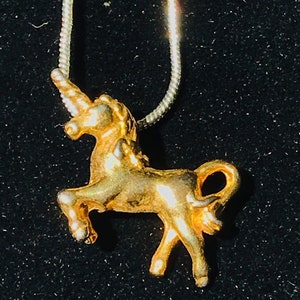 Tiny Vintage unicorn pendant, vintage unicorn necklace 14k gold plated, 1980’s unicorn