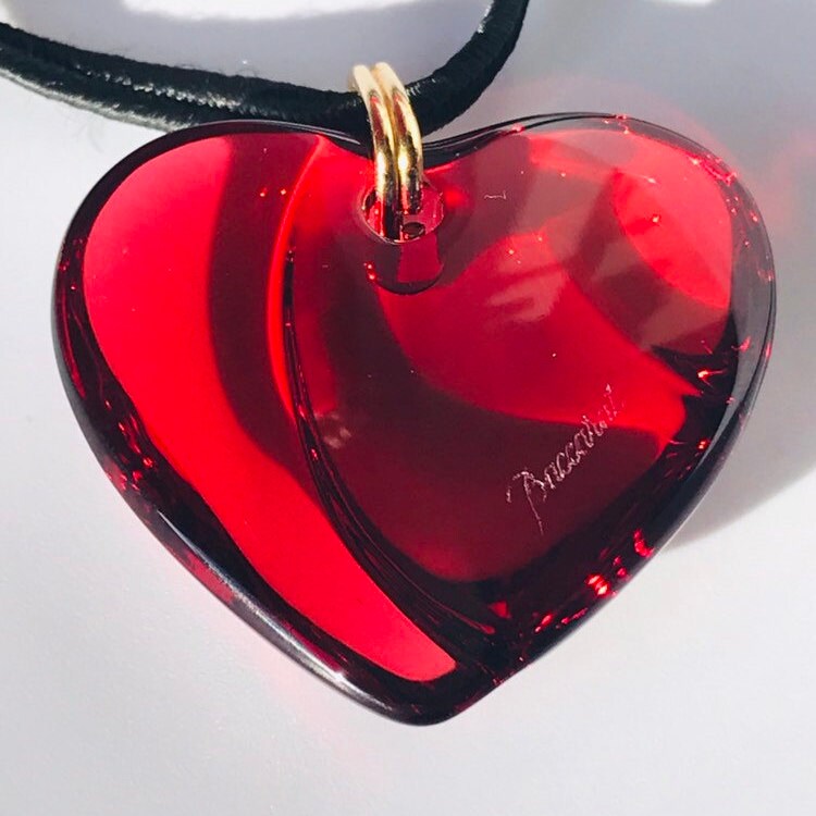 Vintage Baccarat red heart pendant Baccarat crystal heart necklace red heart necklace fine jewelry heart