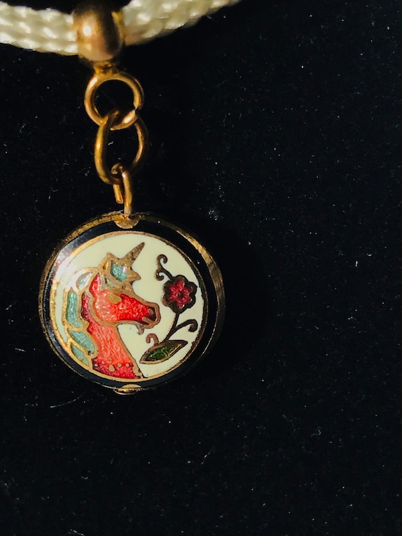 Rare vintage cloisonné unicorn pendant, tiny eleg… - image 2