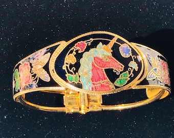 Seltenes Vintage Cloisonne Einhorn Manschettenarmband
