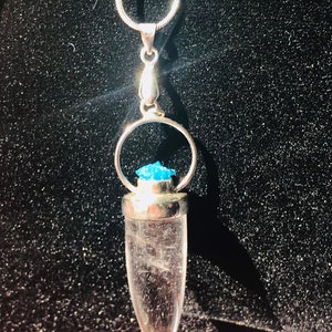 RARE raw large Cavansite and terminated Scolecite sterling crystal necklace, forgiveness, peace, compassion, heart chakra healing