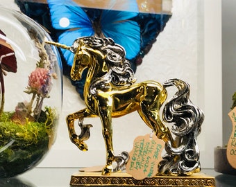RARE vintage 14K gold and marble Franklin Mint Treasury unicorn statue