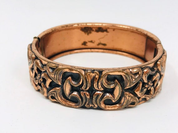 Rare vintage copper Renoir clasp bracelet, flower… - image 3