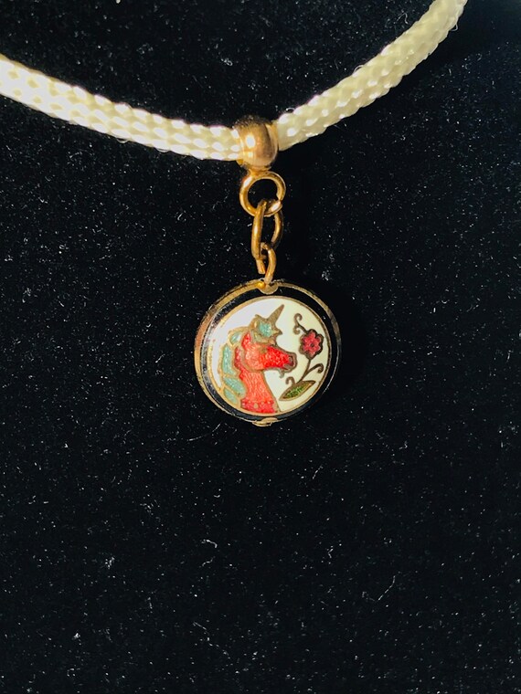 Rare vintage cloisonné unicorn pendant, tiny eleg… - image 3