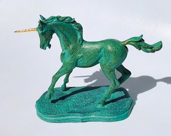 Seltene Vintage 14K Gold und Marmor Franklin Mint Treasury Einhorn Statue