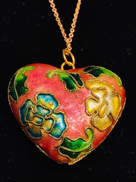 Stunning cloisonné heart necklace, heart pendant - image 4