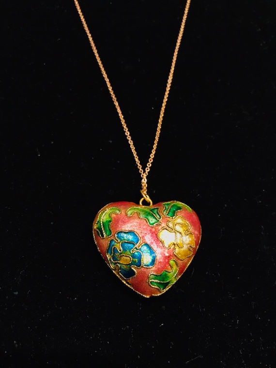 Stunning cloisonné heart necklace, heart pendant - image 3