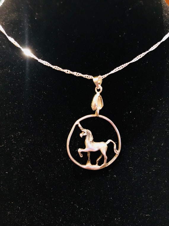 Rare vintage coin prancing unicorn sterling neckl… - image 1