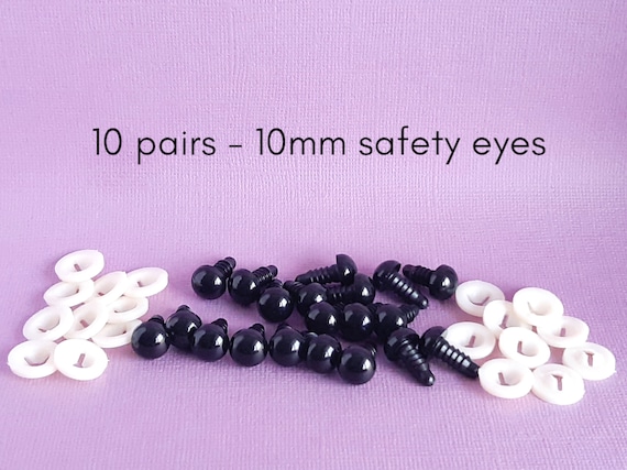 Black safety eyes, 10mm safety eyes, doll making, crochet, sewing, knitting, amigurumi, craft supplies, 5 or 10 pairs black safety eyes