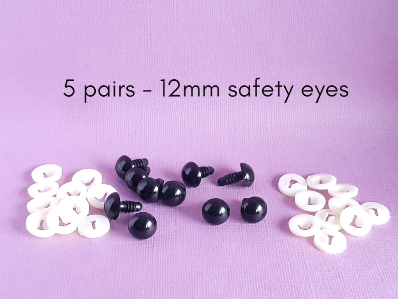 Black safety eyes, 12mm safety eyes, doll making, crochet, sewing, knitting, amigurumi, craft supplies, 5 or 10 pairs black safety eyes image 4