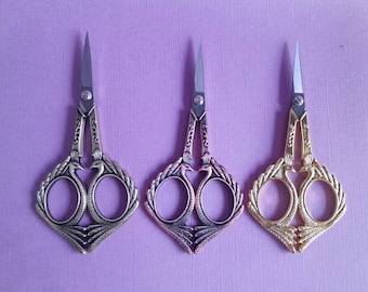 Peacock scissors, gold, bronze, copper tone craft scissors, cross stitch scissors, vintage style embroidery scissors, sharp scissors