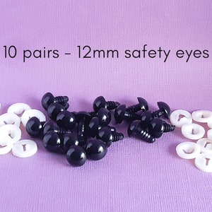 Black safety eyes, 12mm safety eyes, doll making, crochet, sewing, knitting, amigurumi, craft supplies, 5 or 10 pairs black safety eyes image 1