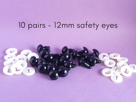 Black safety eyes, 12mm safety eyes, doll making, crochet, sewing, knitting, amigurumi, craft supplies, 5 or 10 pairs black safety eyes