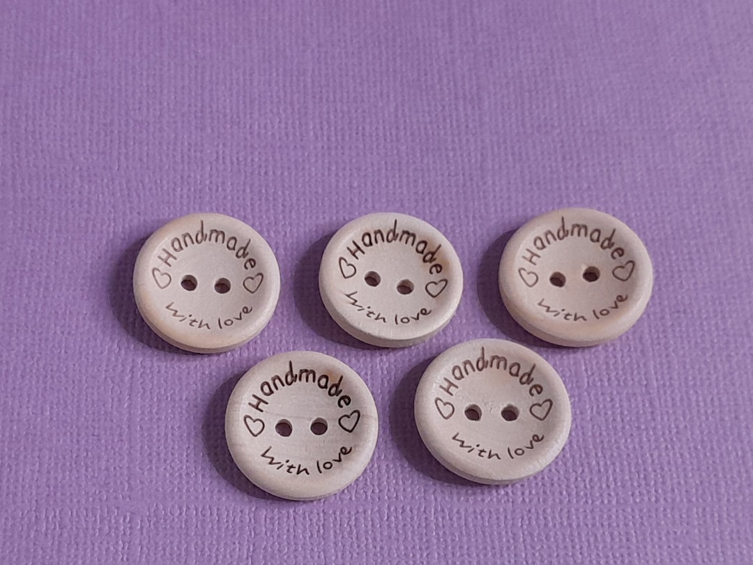Wooden Button Labels "handmade With Love", 20mm Diameter Buttons, 2 ...