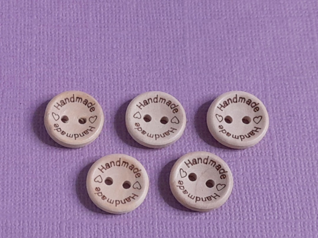 Wooden Button Labels "handmade", 15mm Diameter Buttons, 2 Hole Buttons ...