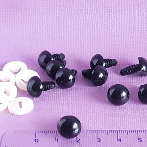 Black safety eyes, 12mm safety eyes, doll making, crochet, sewing, knitting, amigurumi, craft supplies, 5 or 10 pairs black safety eyes image 2