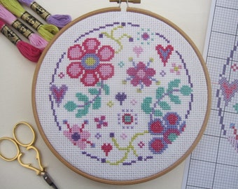 Cross Stitch Pattern By PDF Download - 'Floral Circle' Cross Stitch Chart -  Cross Stitch Design - Xstitch - Instant Download PDF