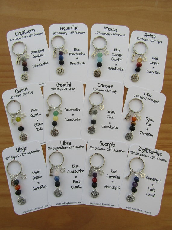 Libra Gift, Zodiac Gemstone Keychain, Diffuser Keyring, Natural Gemstone, Personalised Zodiac Gift, Crystal Gift, Birthday Gifts