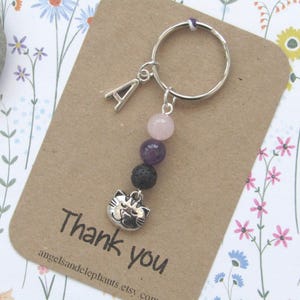 Cat Crystal Keyring, Personalised Gemstone Diffuser Keychain, Cat Lover Gifts, Thank You Gift, CHOICE OF TEXT
