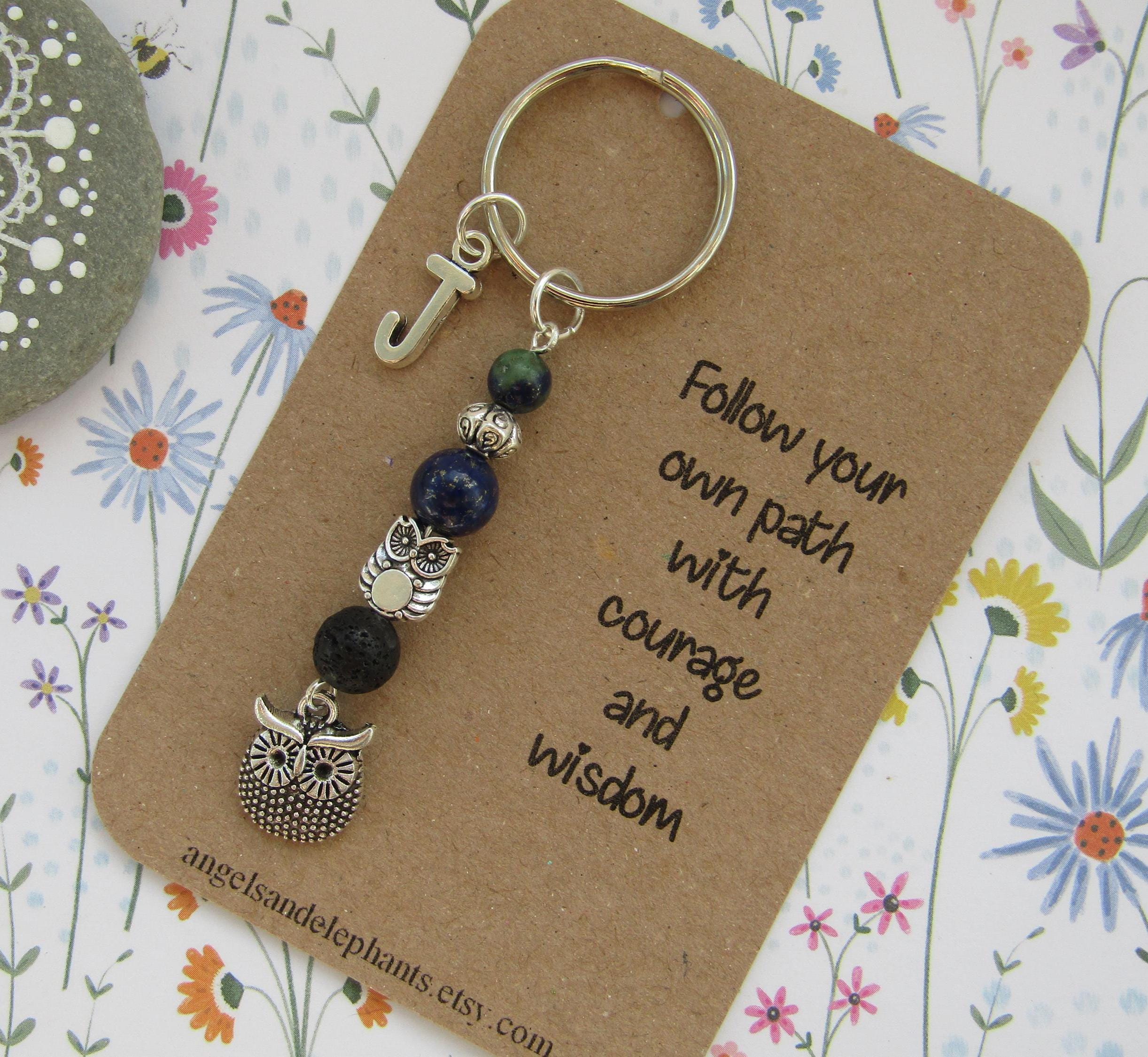 Owl Crystal Keyring, Personalised Gemstone Diffuser Keychain,  Bird Watcher Gift, Thank You Teacher 