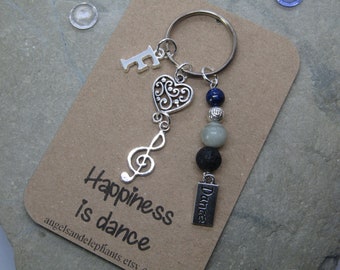 Dance Keyring, Dance Crystal Keychain, Diffuser Gemstone Keyring, Personalized, Music Keychain, Music Keyring, Dancer Gift, Xmas Gift