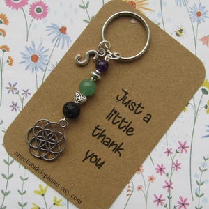 Thank you Gift Personalised Gemstone Diffuser Keyring, Flower of Life, Teacher Christmas Gifts