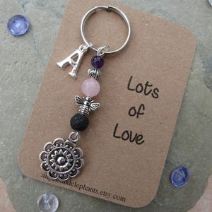 Mandala Diffuser Keyring, Essential Oil Lava Stone, Initial Charm