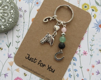 Horse Keyring, Horse Diffuser Keyring, Horse Diffuser Keychain, Gemstone, Personalized, Initial Keyring, Thank You Gift, CHOICE OF TEXT