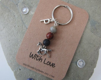 Horse Keyring, Horse Diffuser Keyring, Horse Diffuser Keychain, Gemstone, Personalized, Initial Keyring, Thank You Gift, CHOICE OF TEXT