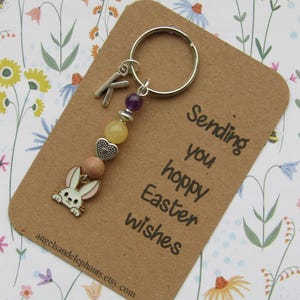 Easter Gifts, Rabbit Crystal Keyring, Personalised Gemstone Diffuser Keychain, Gifts for Animal Lovers