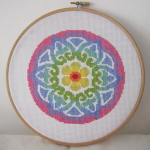 Cross Stitch Pattern By PDF Download - Flower Mandala - Colourful Cross Stitch Design - Instant Download PDF