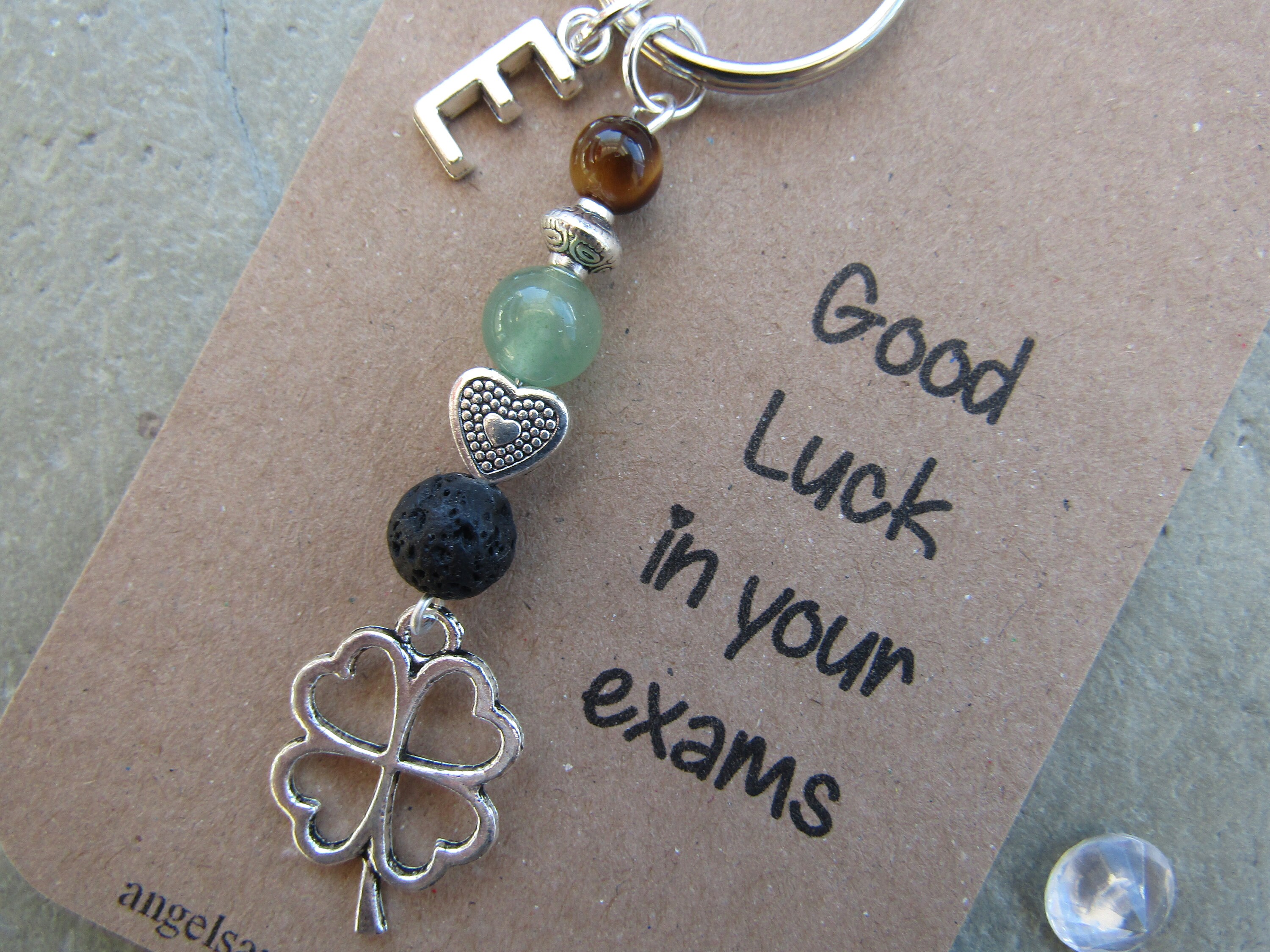 Exams Good Luck Keyring, Four Leaf Clover Diffuser Keychain, Gemstone ...