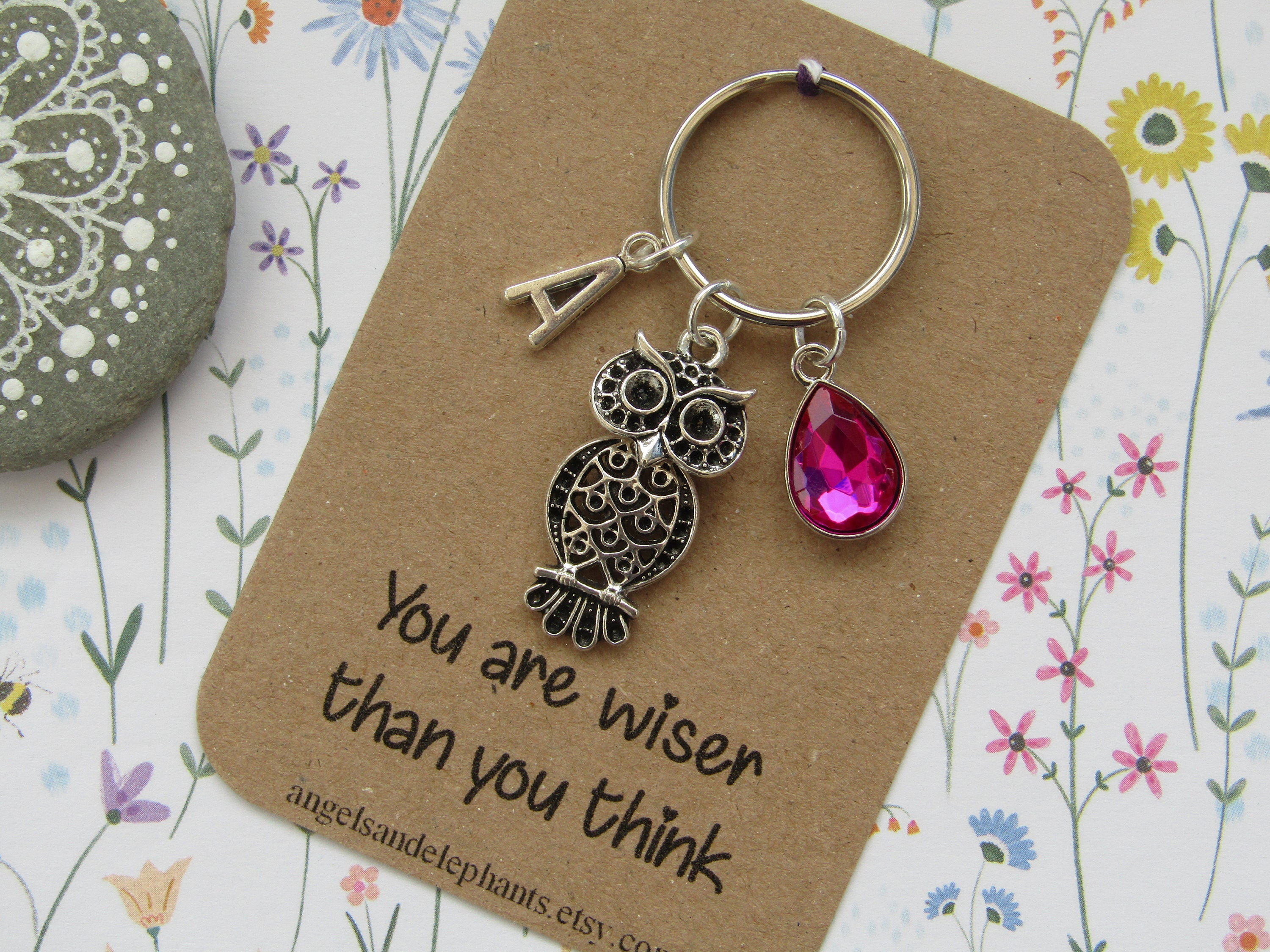 Owl Keyring, Personalised Birthstone Initial Keychain, Owl Lover Gifts, Birthday Christmas Gifts