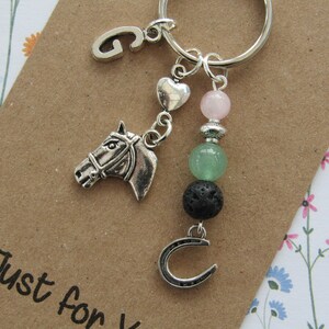 Horse Keyring, Horse Diffuser Keyring, Horse Diffuser Keychain, Gemstone, Personalized, Initial Keyring, Thank You Gift, CHOICE OF TEXT image 2