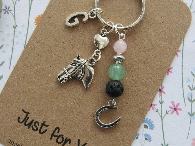 Horse Keyring, Horse Diffuser Keyring, Horse Diffuser Keychain, Gemstone, Personalized, Initial Keyring, Thank You Gift, CHOICE OF TEXT image 2