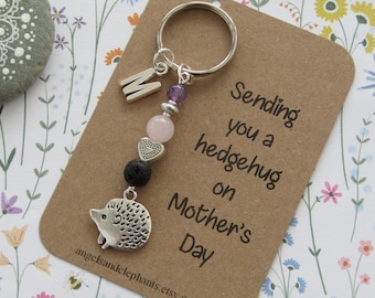 Hedgehog Crystal Keyring, Hedgehog Keychain, Diffuser Gemstone Keyring, Mothers Day Gift, Personalised Keychain, Hedgehog Gift, Hedgehug