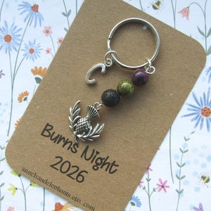 Scottish Thistle Keyring, Personalised Gemstone Diffuser Keychain, Burns Night Gifts, CHOICE OF TEXT