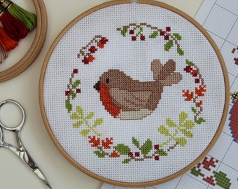 Cross Stitch Pattern By PDF Download - 'Winter Birdie' Cross Stitch Chart -  Cross Stitch Design - Instant Download PDF