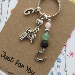 Horse Keyring, Horse Diffuser Keyring, Horse Diffuser Keychain, Gemstone, Personalized, Initial Keyring, Thank You Gift, CHOICE OF TEXT image 3