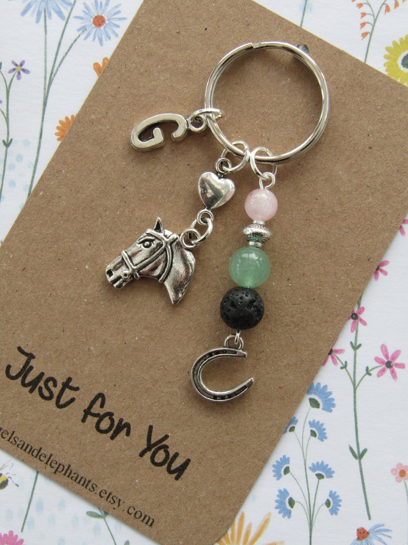 Horse Keyring, Horse Diffuser Keyring, Horse Diffuser Keychain, Gemstone, Personalized, Initial Keyring, Thank You Gift, CHOICE OF TEXT image 3